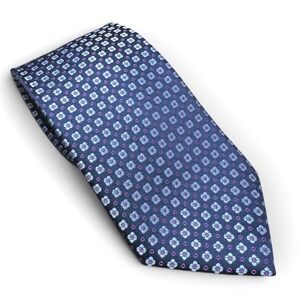 Haines & Bonner of London Silk Tie Blue Purple Geometric Floral Handmade 58x3.25